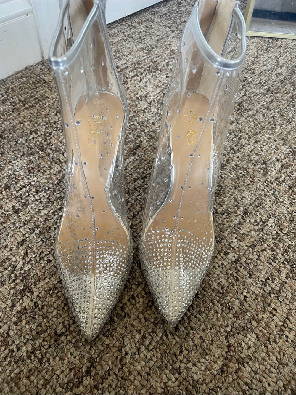 Clear Pointed Booties with Silver Crystal Accents - Women